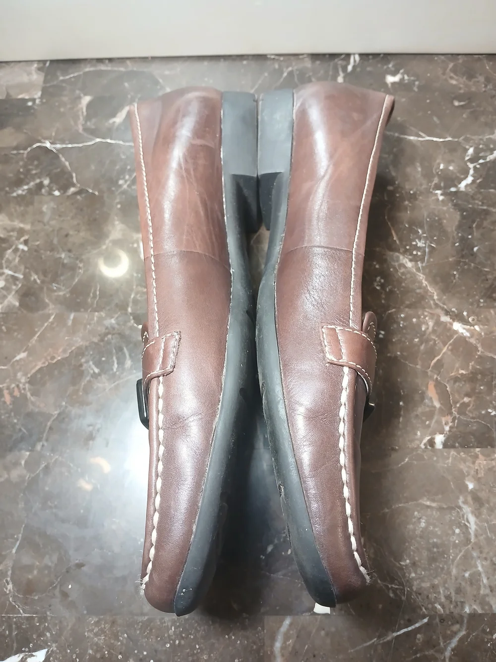 Anne Klein Brown Leather Loafers with Brass Buckle